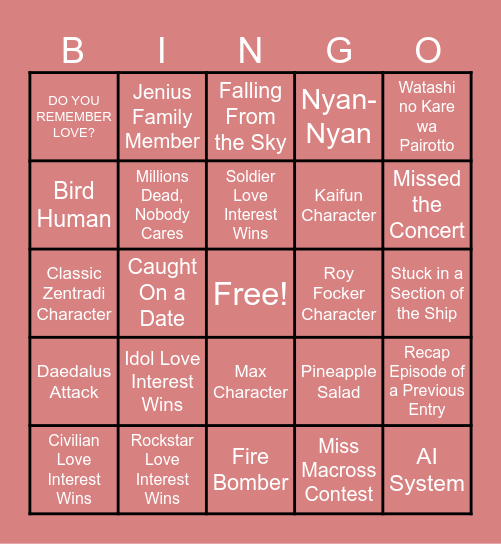 Macross Bingo Card