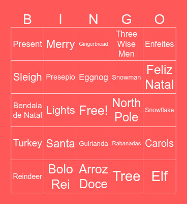 Portuguese Christmas Bingo Card