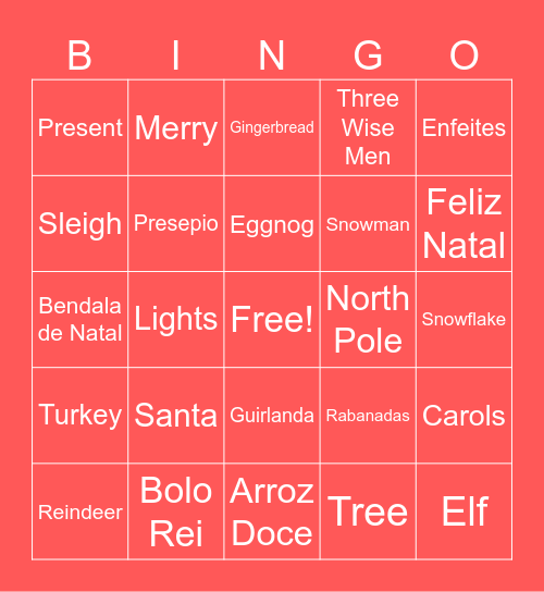 Portuguese Christmas Bingo Card