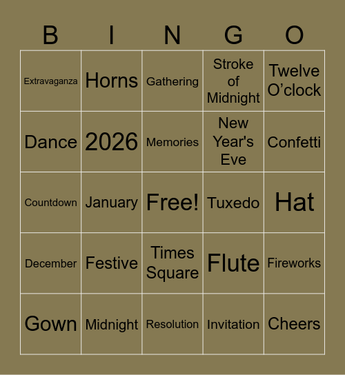 New Year Bingo Card