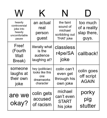 weekend update (SNL) bingo card Bingo Card