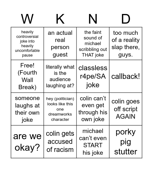 weekend update (SNL) bingo card Bingo Card