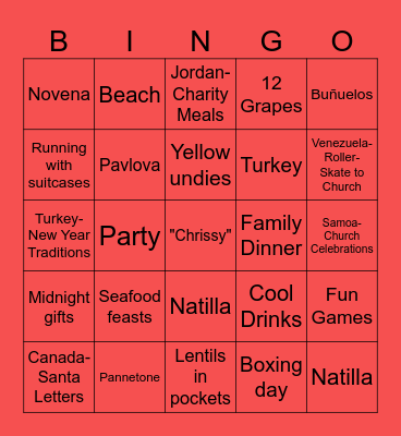 Christmas Around the World Bingo Card