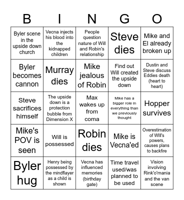 Stranger Things 5 BINGO Card