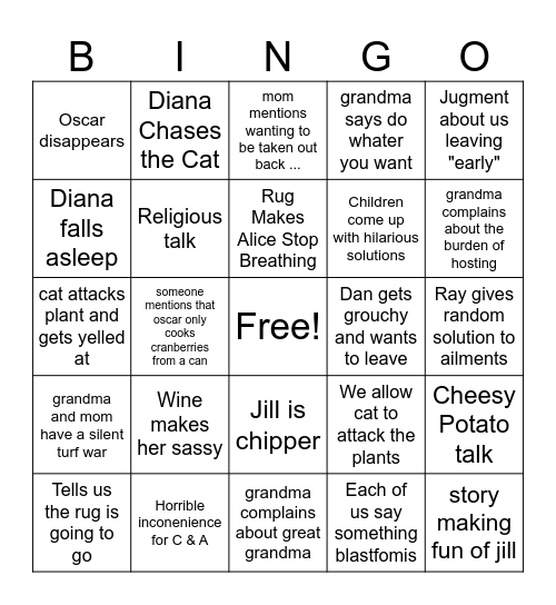Family Bingo Card
