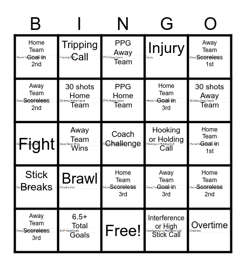 NHL Bingo Card