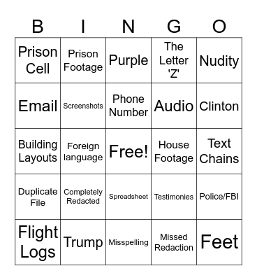 Epstein Files Bingo Card