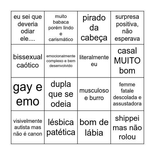 character tropes Bingo Card