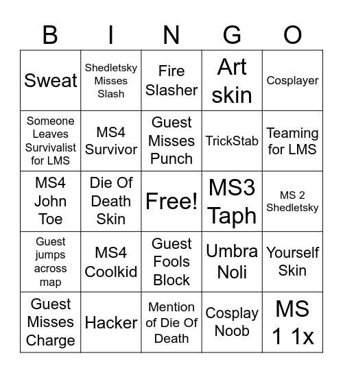 Forsaken Bingo Card