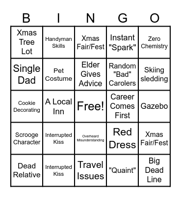 Hall Mark Movie Trope BINGO Card