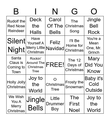 Christmas Carol BINGO Card