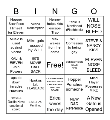 STRANGER THINGS BINGO Card