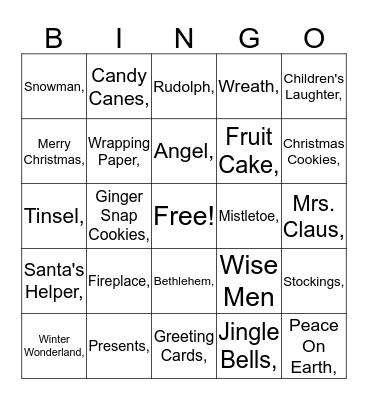 Martin Family Christmas BINGO Card