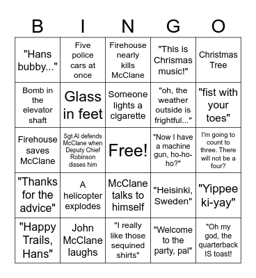 Die Hard Bingo Card