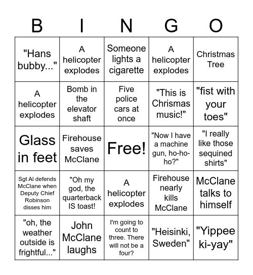Die Hard Bingo Card