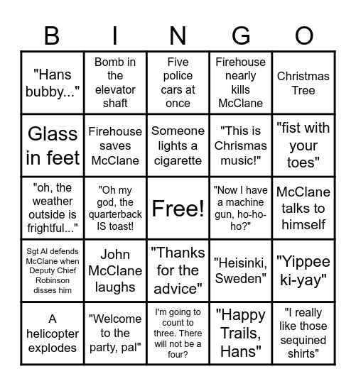 Die Hard Bingo Card