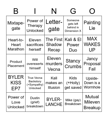 Stranger Things Vol 2 Bingo Card