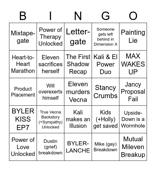 Stranger Things Vol 2 Bingo Card