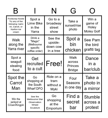 Location: Docklands, South Wharf, & Footscray Bingo Card