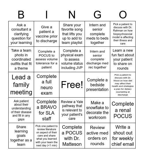 SLA Holiday Block Bingo Card