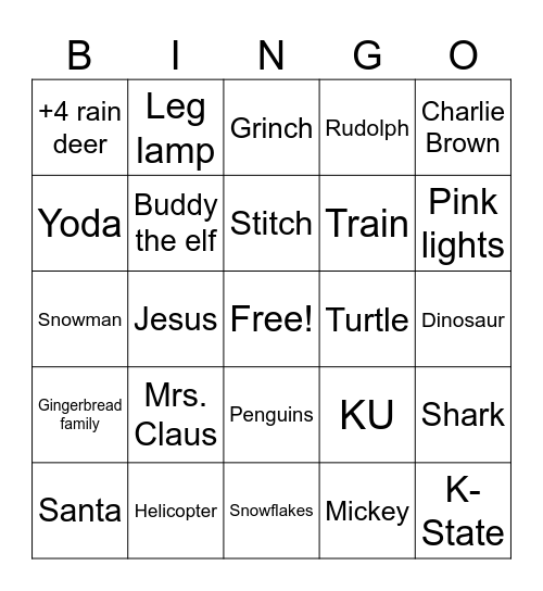 Christmas Light Tour Bingo Card