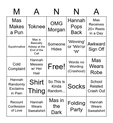 Mannah Bingo Card