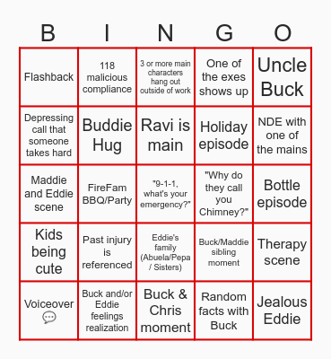 9-1-1 S9 Bingo Card