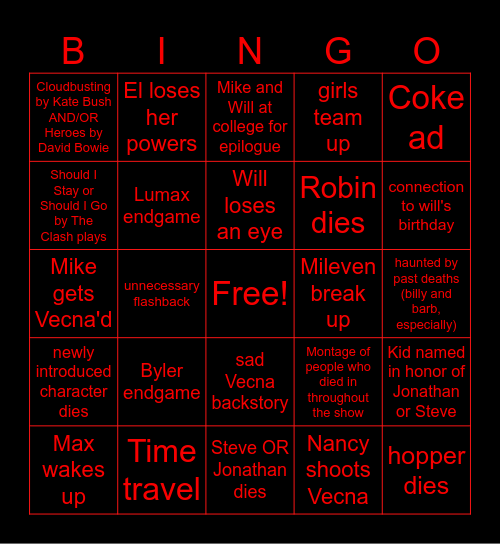 Stranger Things Vol 2 Bingo Card