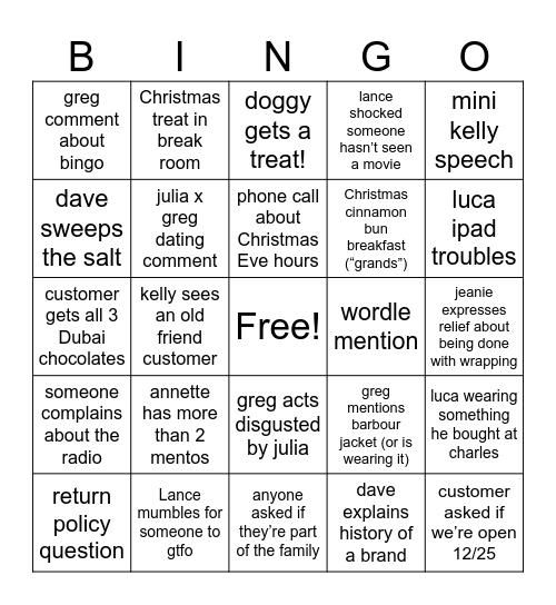 turtleneck wednesday Bingo Card