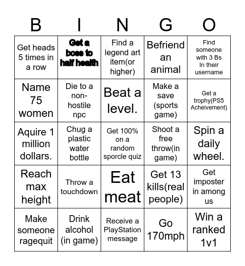 Game Bingo Card