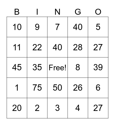 Untitled Bingo Card