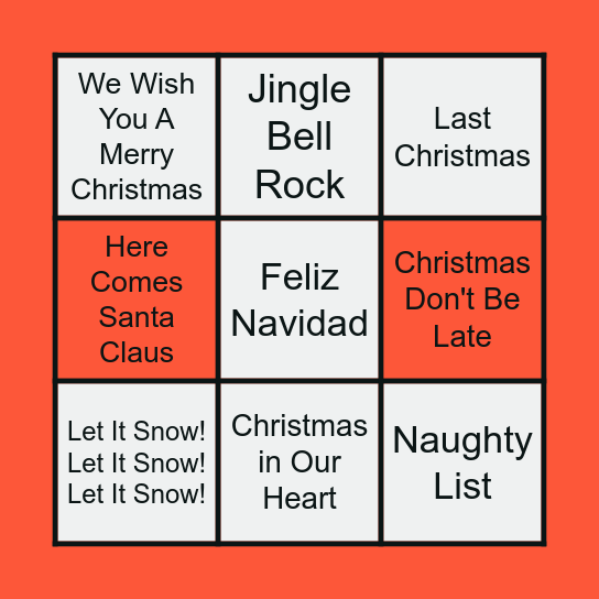 Cabrones X-Mas Bingo Card