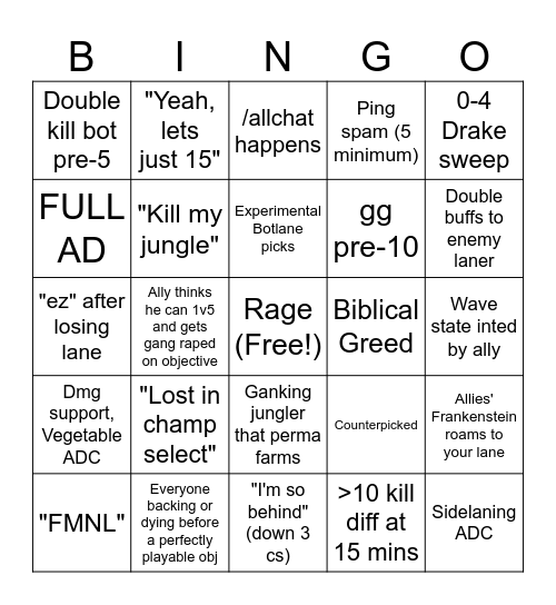 Untiltable. Bingo Card