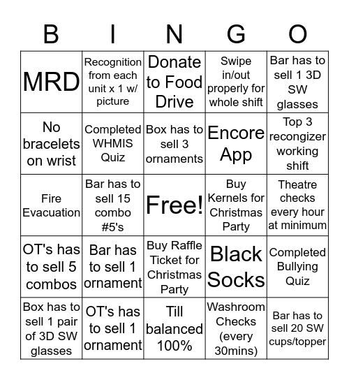 Cineplex Team BINGO! Bingo Card