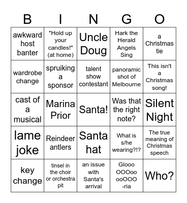 Carols by Candlelight 2025 Bingo Card