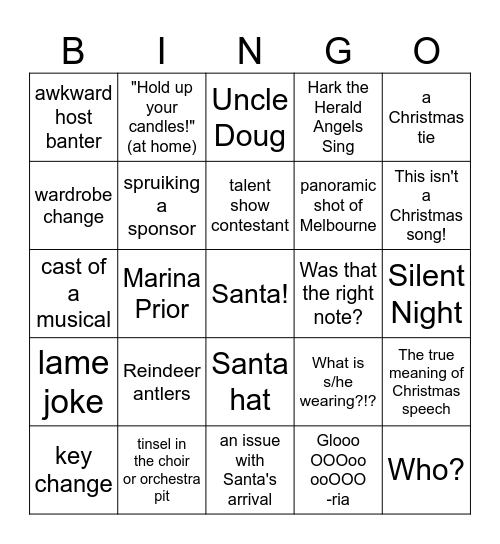 Carols by Candlelight 2025 Bingo Card