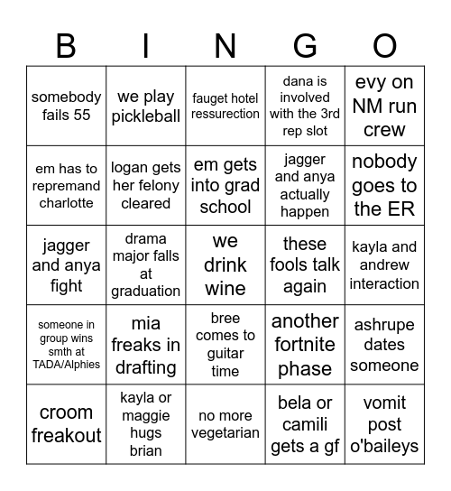 spring 26 Bingo Card
