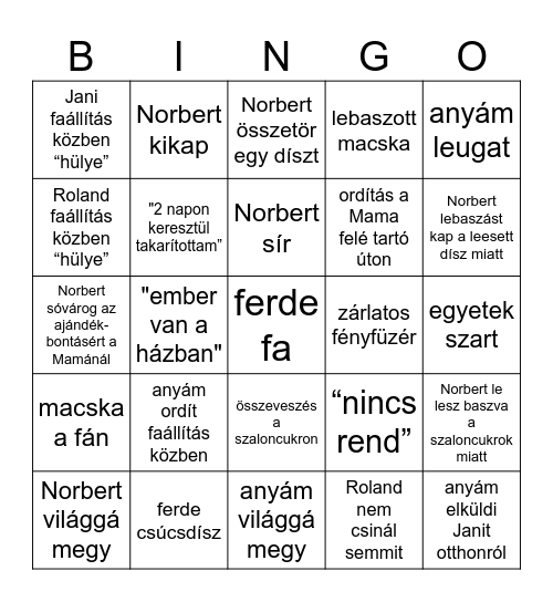Karácsonyi bingó Bingo Card