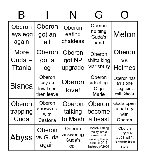 Oberon in final Bingo Card