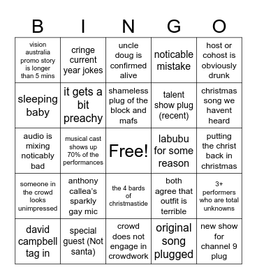 Carols 2025 Bingo Card