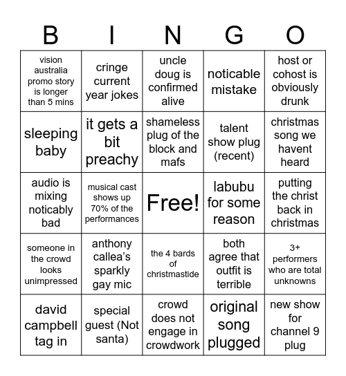 Carols 2025 Bingo Card