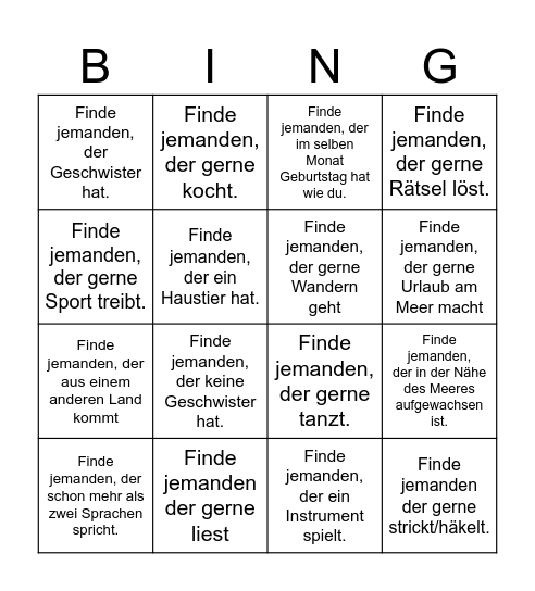 Kennlern Bingo Card