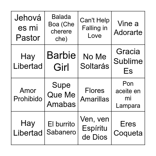 Bingo de Canciones Bingo Card