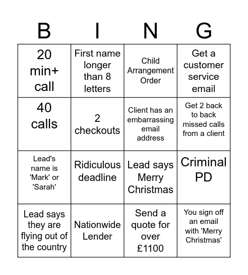 Untitled Bingo Card
