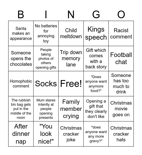 Christmas Day Bingo Card