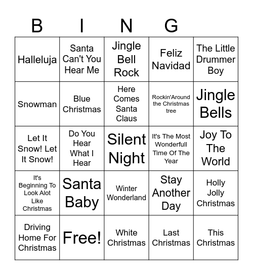 Christmas Songs Bingo Card