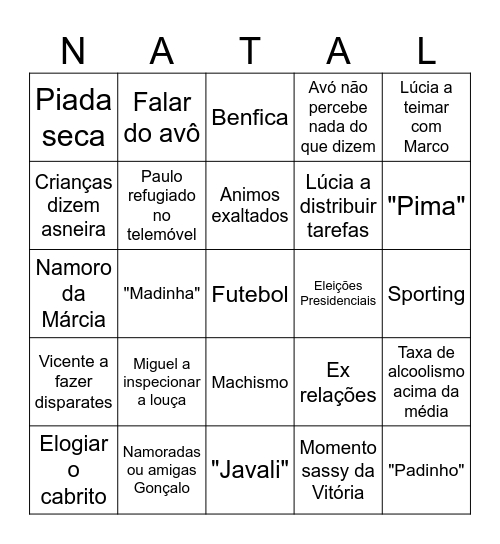 Familia Monteiro Natal 2025 Bingo Card