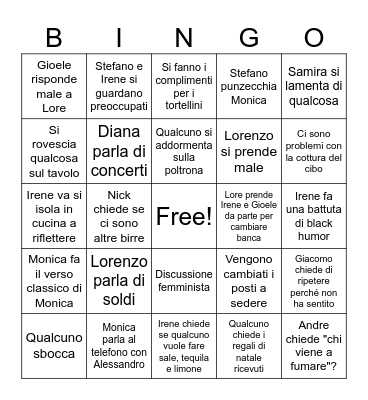 Family Dinner Bingo Card