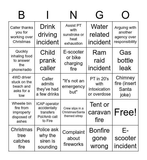 FENZ Xmas Bingo Card