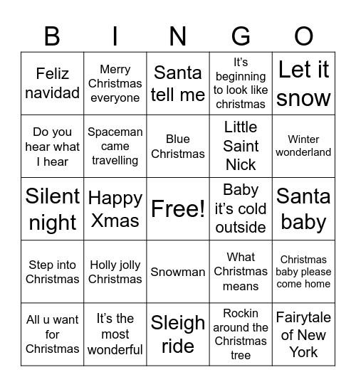 Harris Christmas bingo Card
